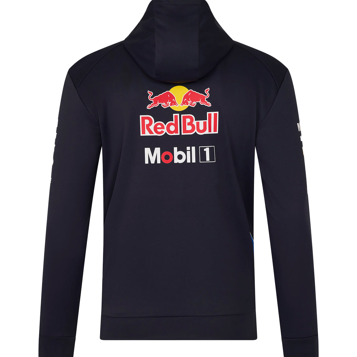 Black hoodie with Red Bull and Mobil 1 logos on a white background