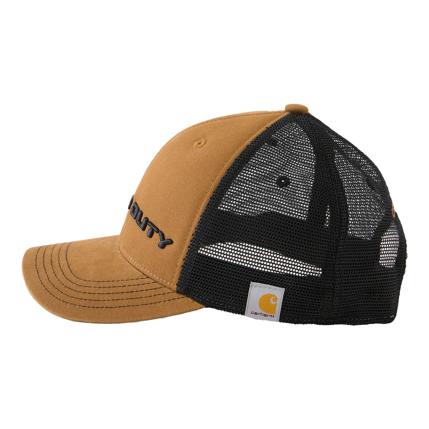 Brown and black cap with mesh back on a white background