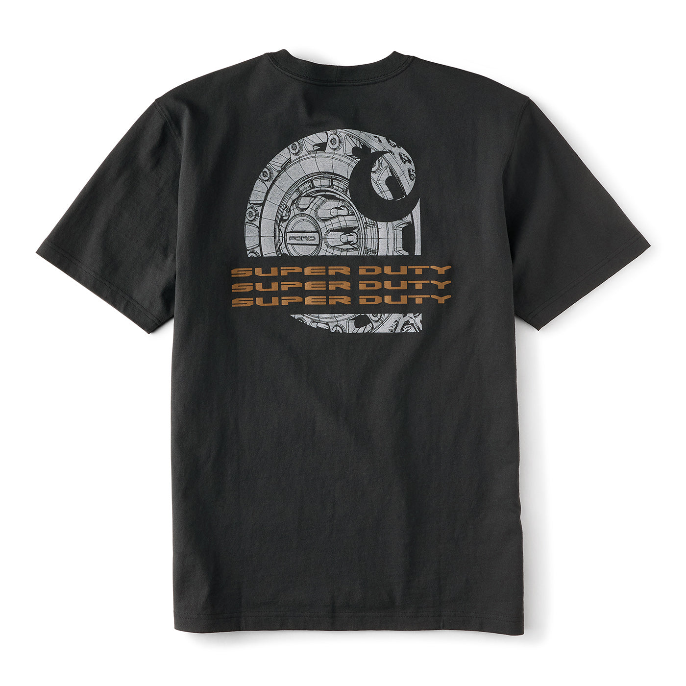 Black t-shirt with 'Super Duty' graphic design on a white background