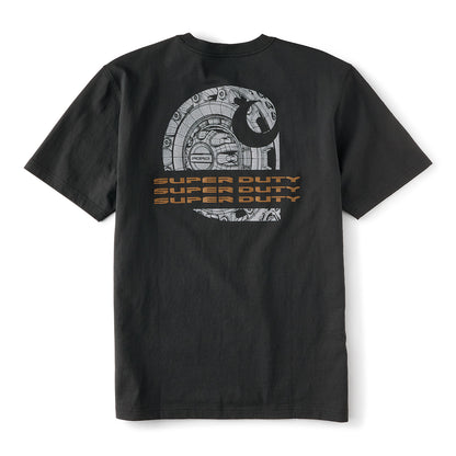 Black t-shirt with 'Super Duty' graphic design on a white background