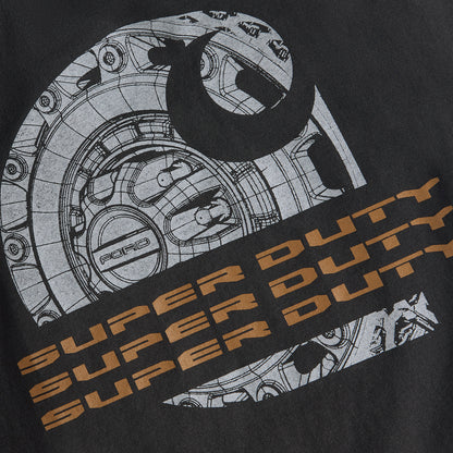 Black t-shirt with Ford engine diagram and 'Super Duty' text in orange.