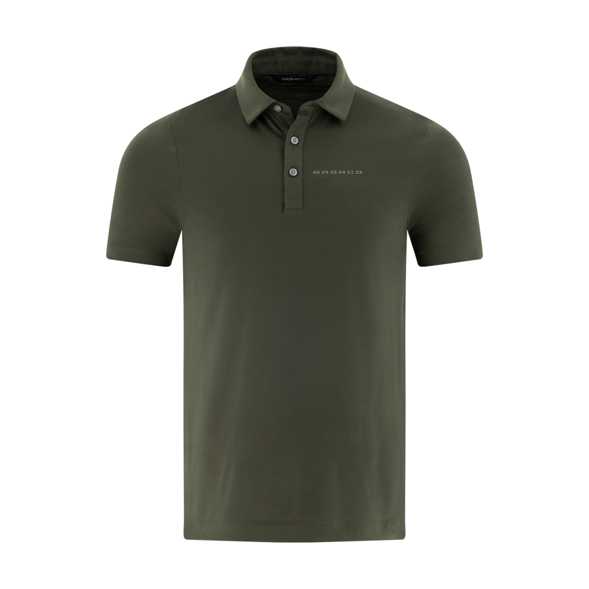 Green polo shirt with a brand logo on a white background