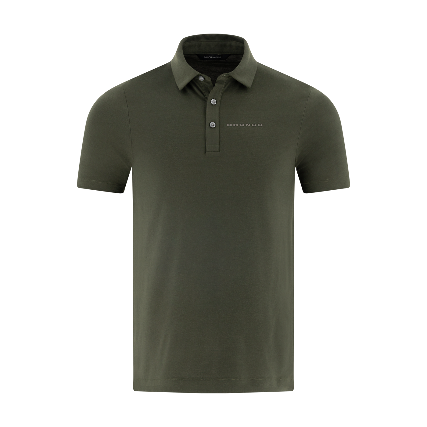 Green polo shirt with a brand logo on a white background