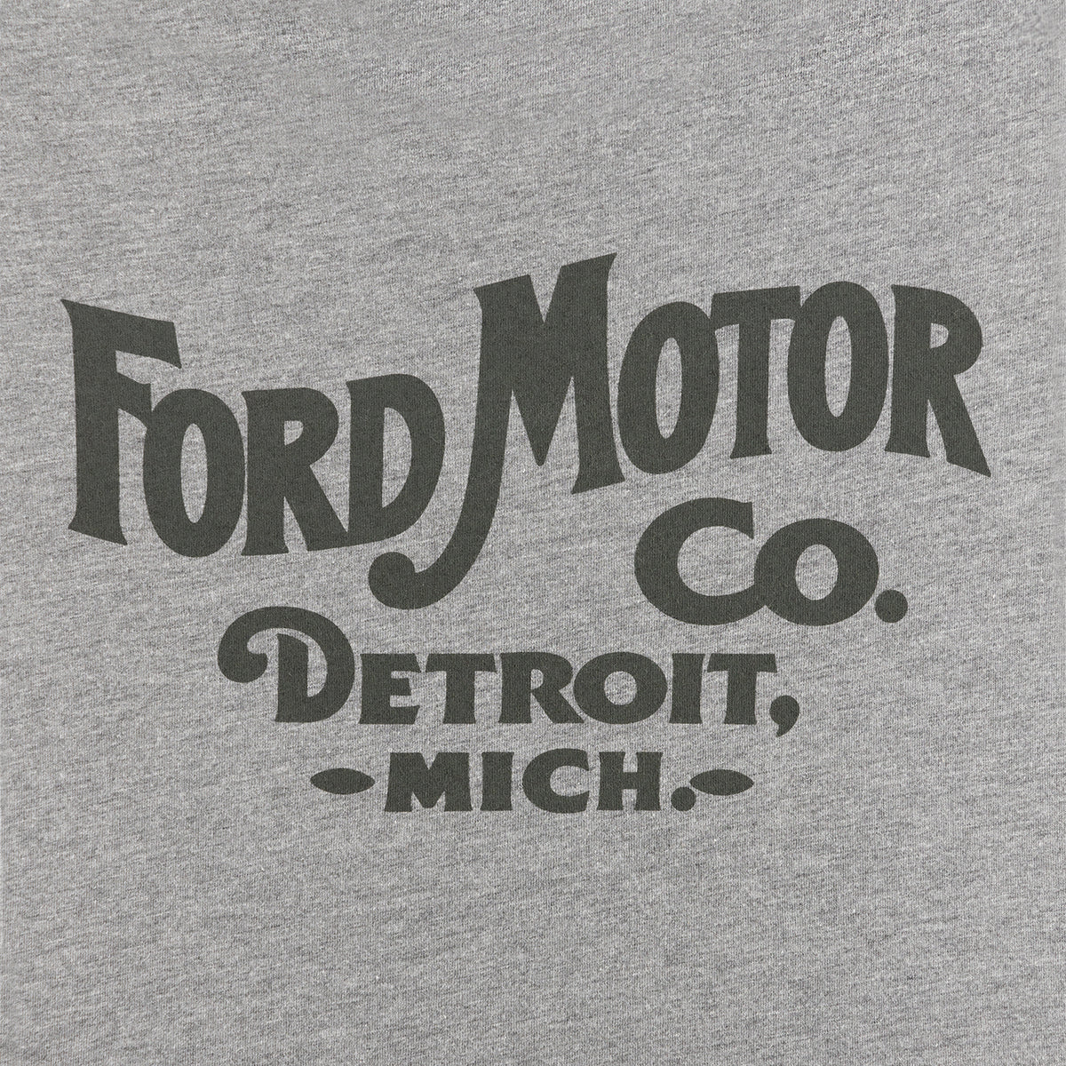 Gray t-shirt with 'Ford Motor Co. Detroit, Mich.' text in black.