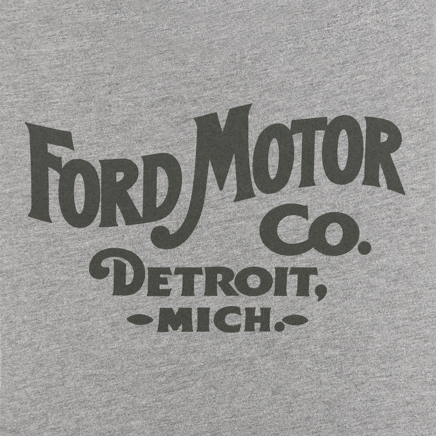 Gray t-shirt with 'Ford Motor Co. Detroit, Mich.' text in black.