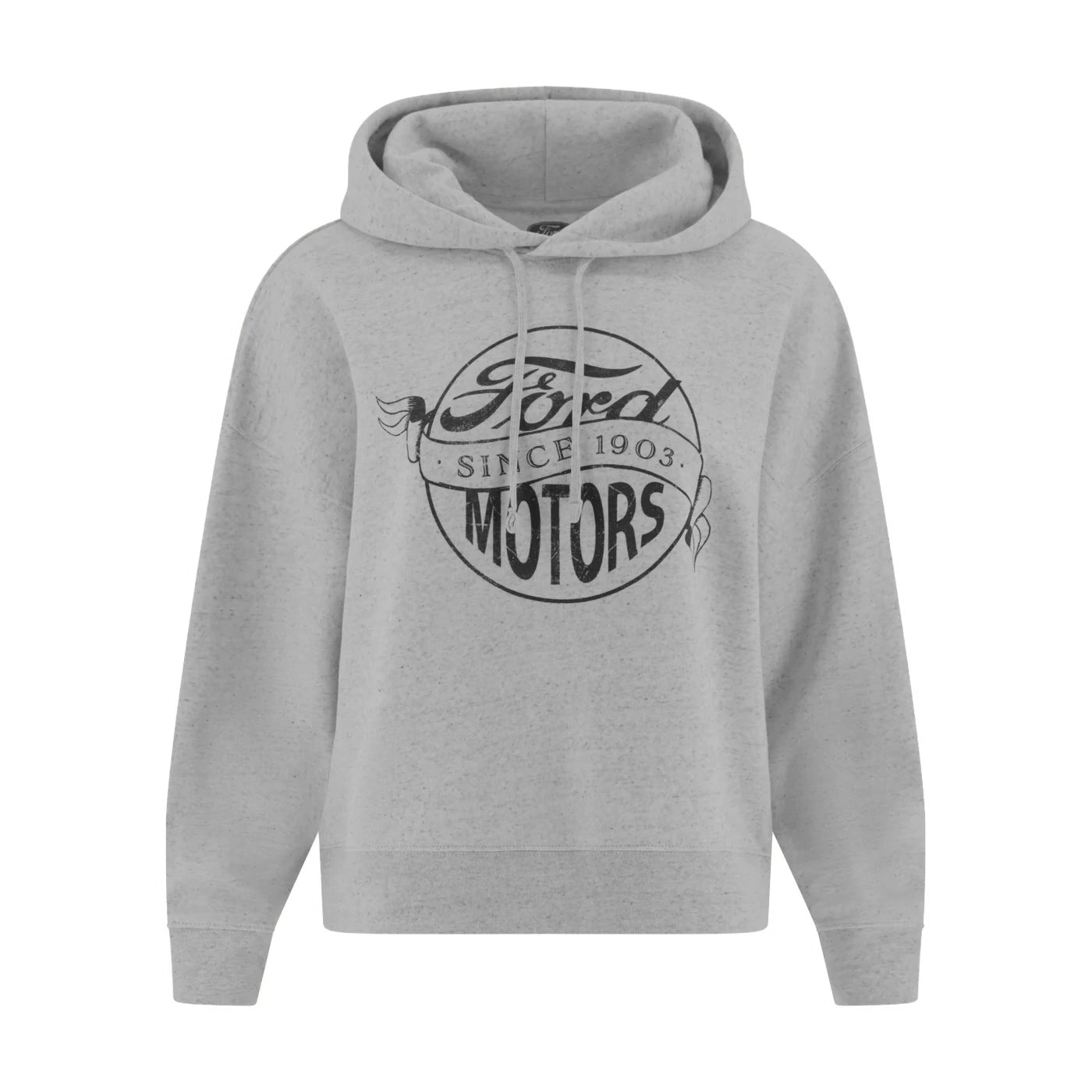 Gray hoodie with Ford Motors logo on a white background