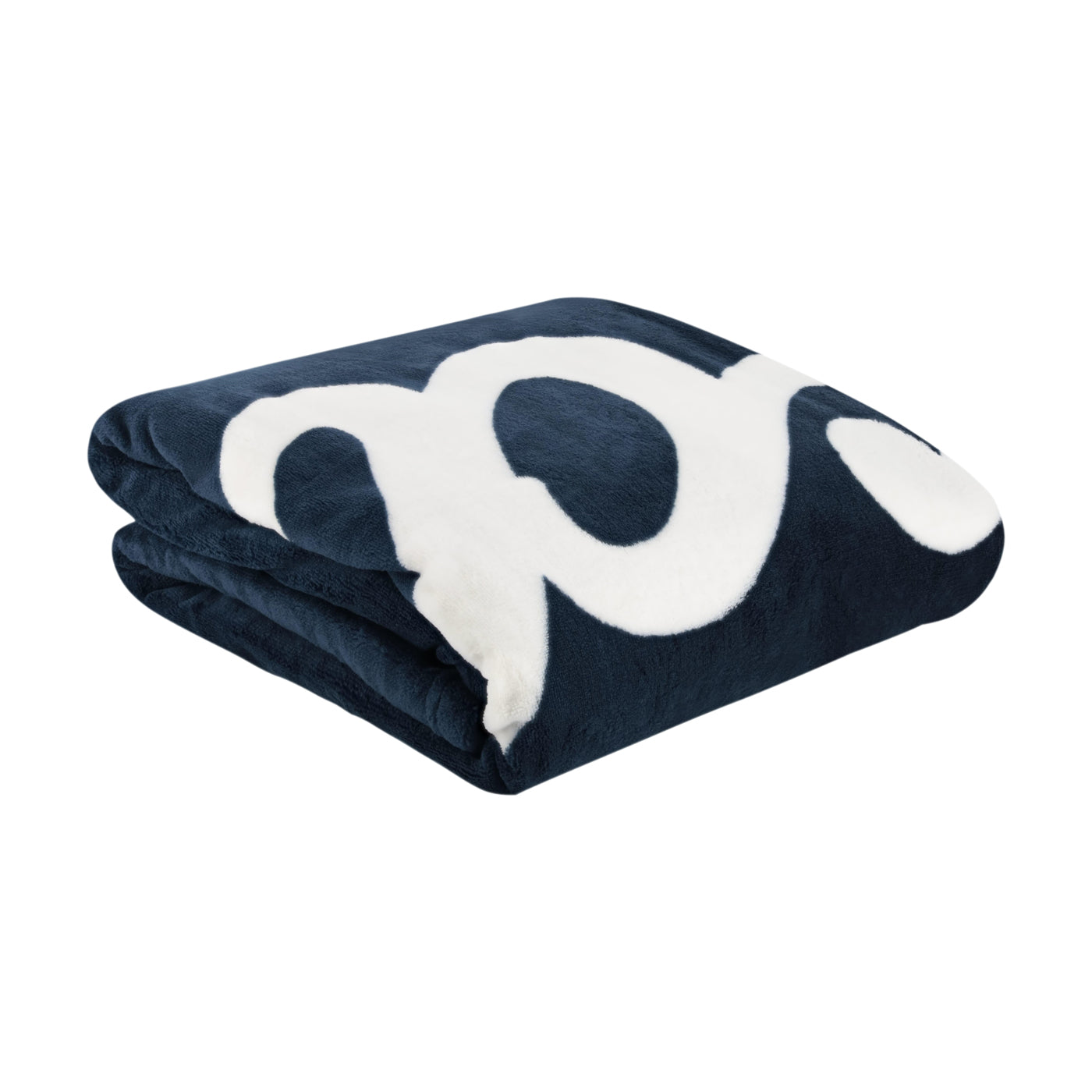 Folded navy blanket with a large white ford logo on a white background