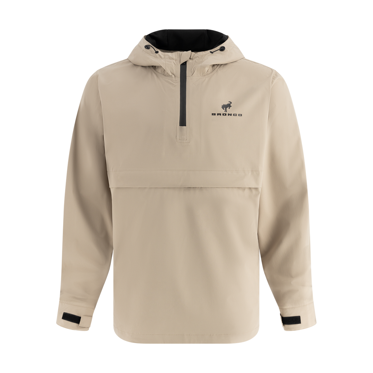 Beige Bronco windbreaker jacket with black accents on a white background