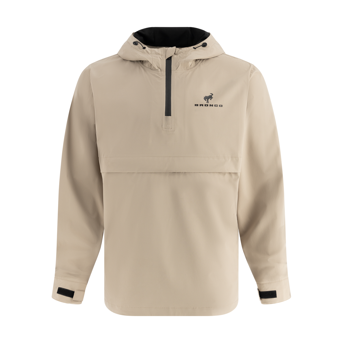 Beige Bronco windbreaker jacket with black accents on a white background