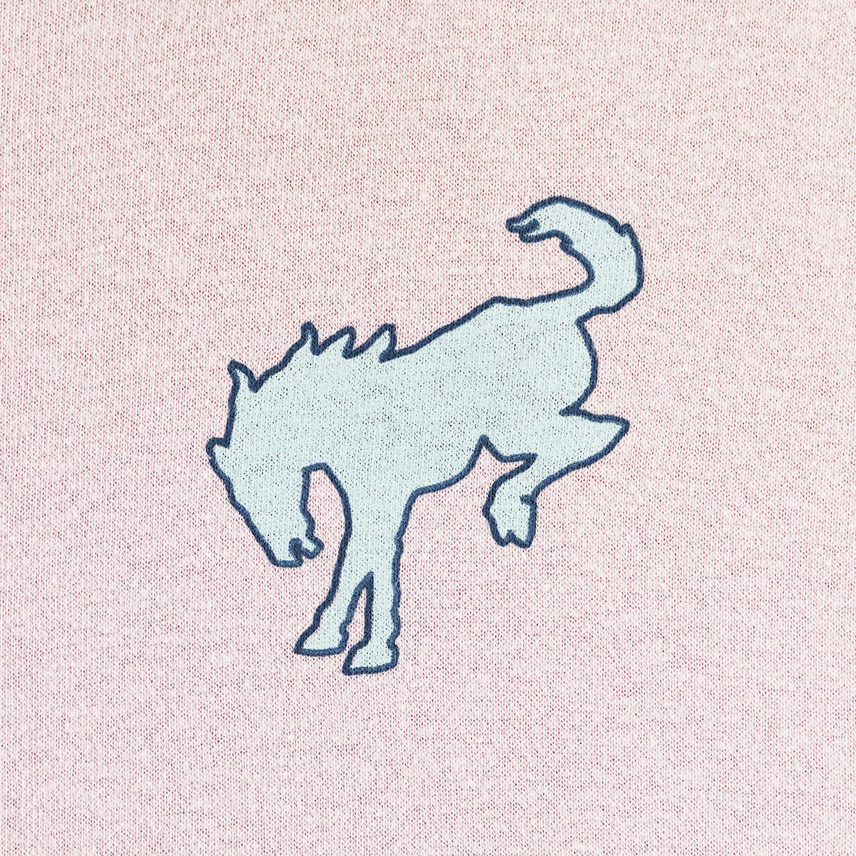 Blue outline of a bronco horse on a pink textured background
