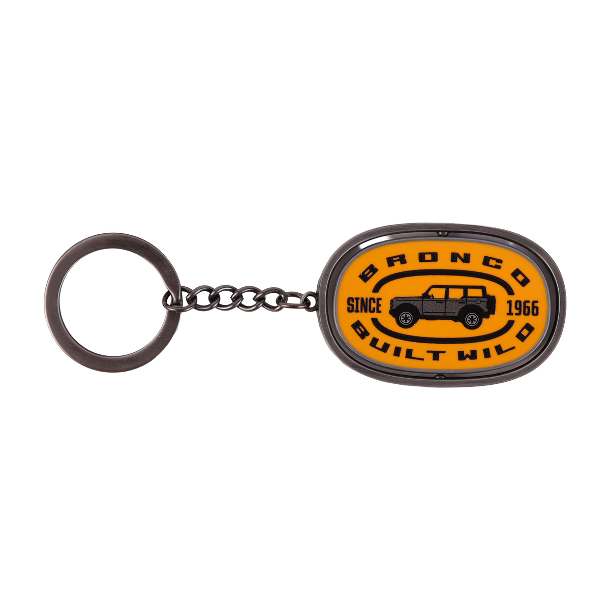 orange Bronco Built Wild key chain with a key ring