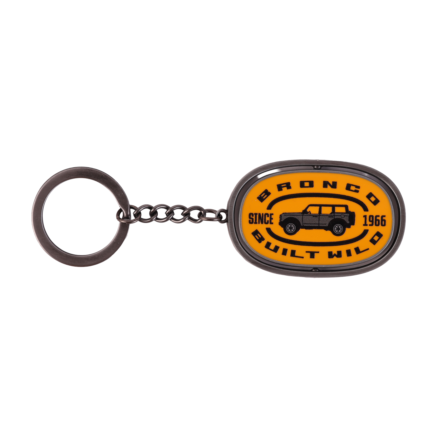 orange Bronco Built Wild key chain with a key ring