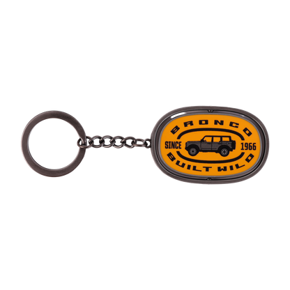 orange Bronco Built Wild key chain with a key ring