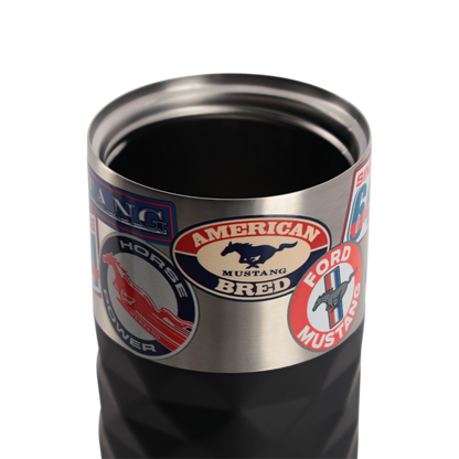top of a mustang tumbler with the lid unscrewed
