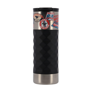 Silver and black mustang tumbler with ford mustang stickers