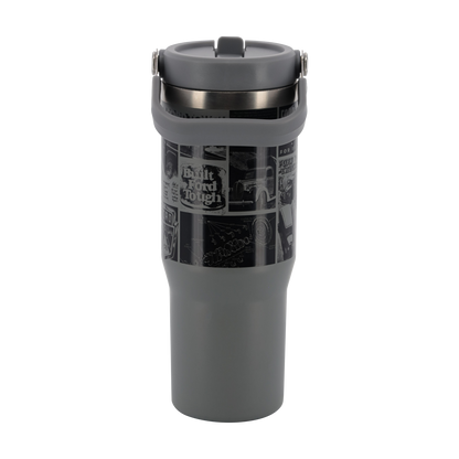  graphic ford truck logo background on a gray tumbler