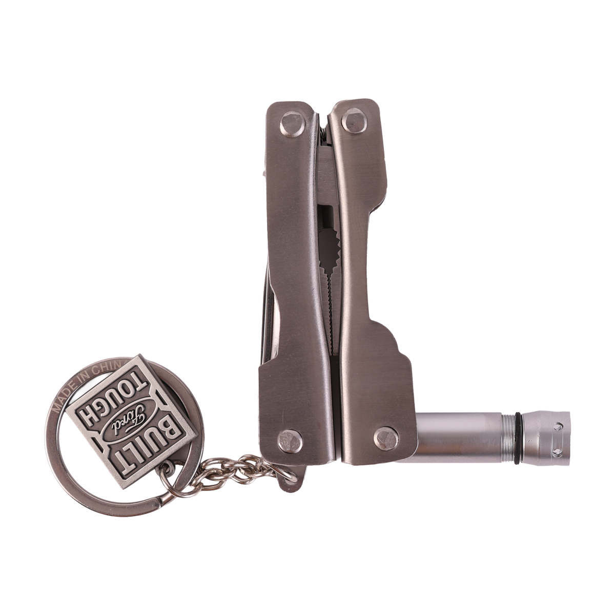 Multitool keychain with a built ford tough logo on a white background