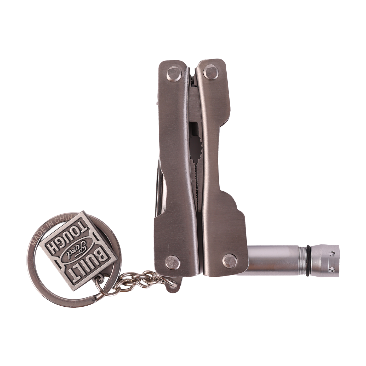 Multitool keychain with a built ford tough logo on a white background
