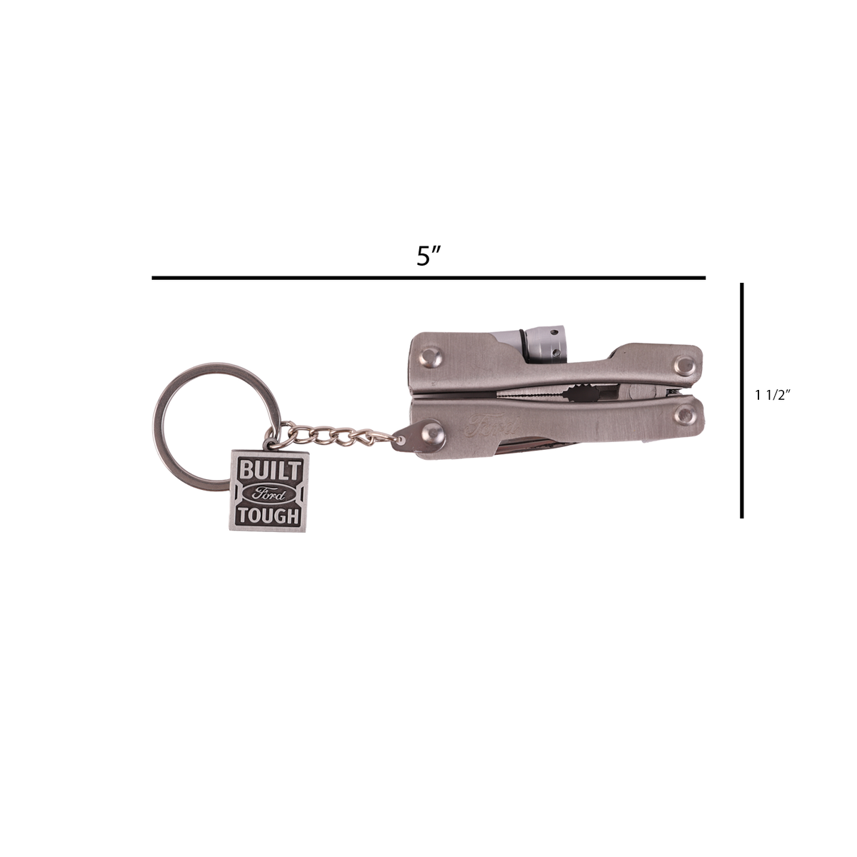 built ford tough multi-tool key chain closed on a white background