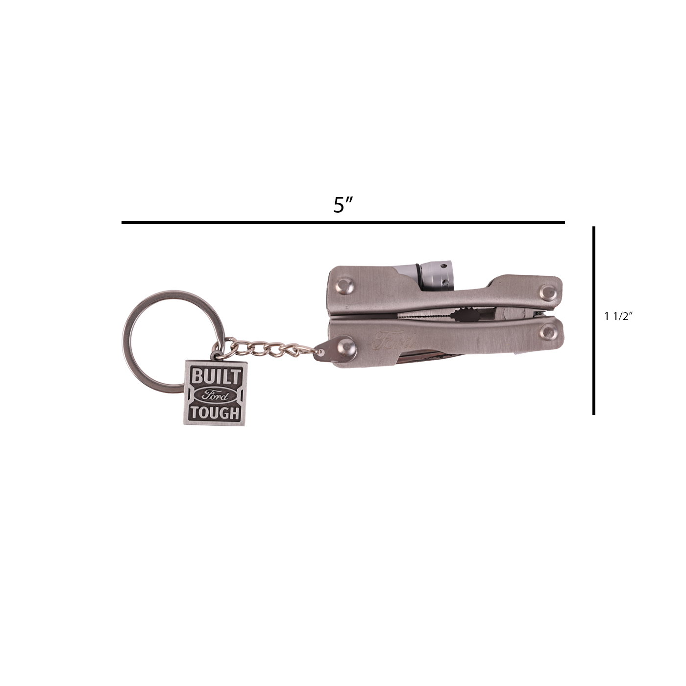built ford tough multi-tool key chain closed on a white background