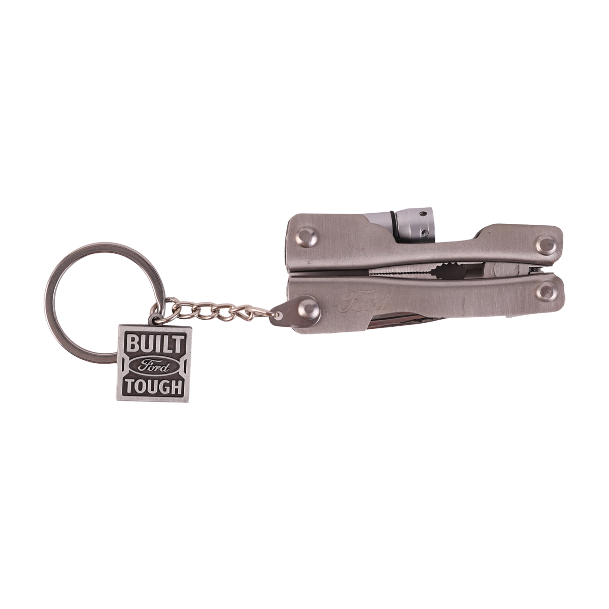 closed multi-tool with a built ford tough logo on a key chain
