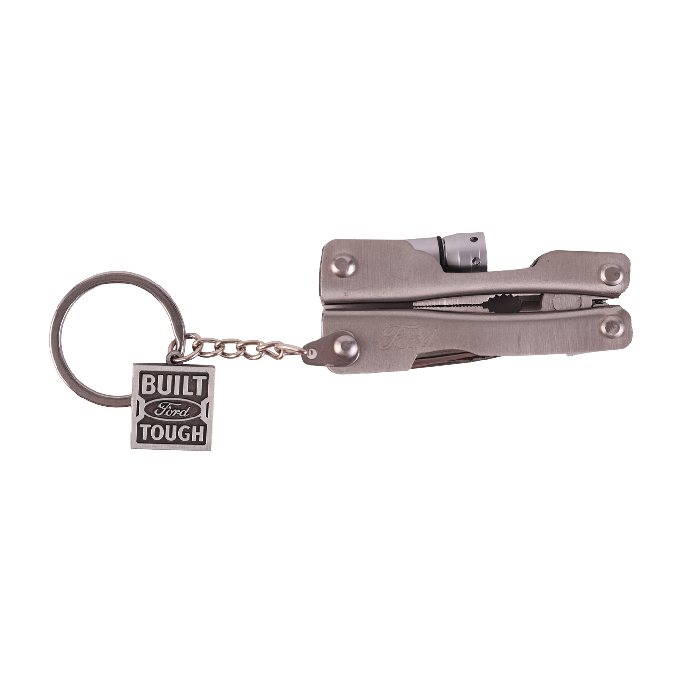 closed multi-tool with a built ford tough logo on a key chain