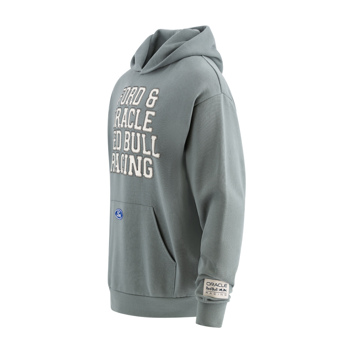 Gray hoodie with 'Red Bull Racing' text on a white background