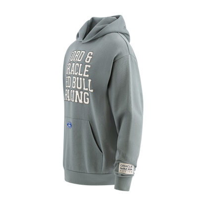 Gray hoodie with 'Red Bull Racing' text on a white background