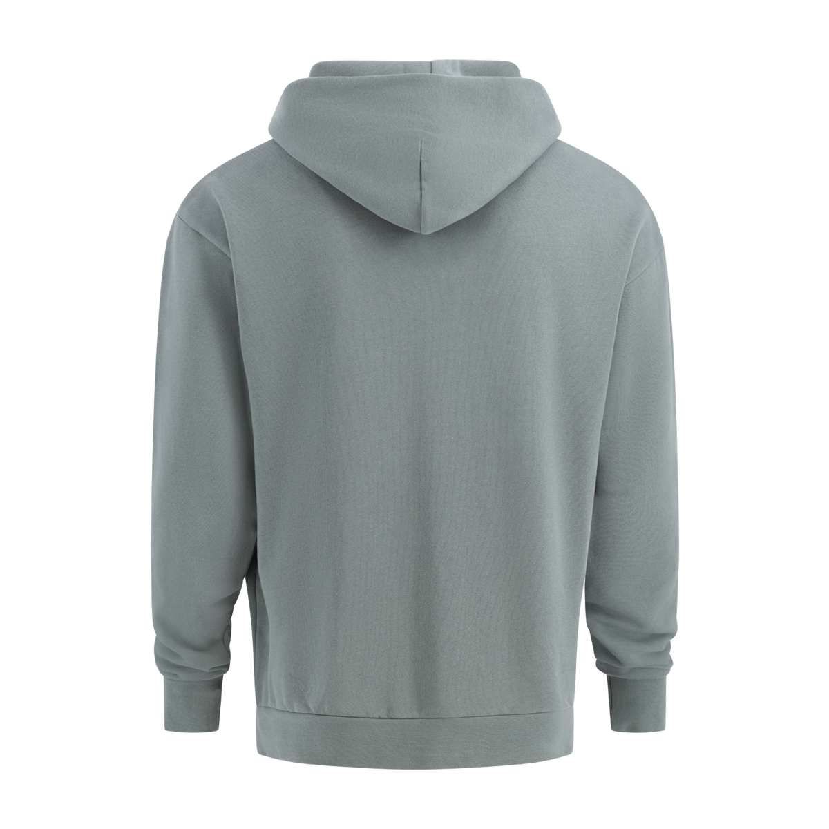 Gray hoodie shown from the back on a white background