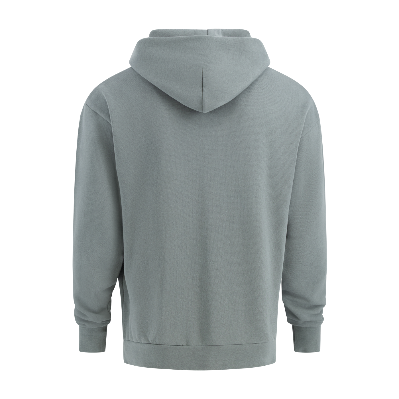 Gray hoodie shown from the back on a white background