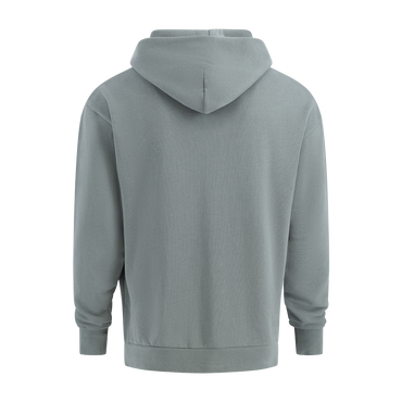 Gray hoodie shown from the back on a white background