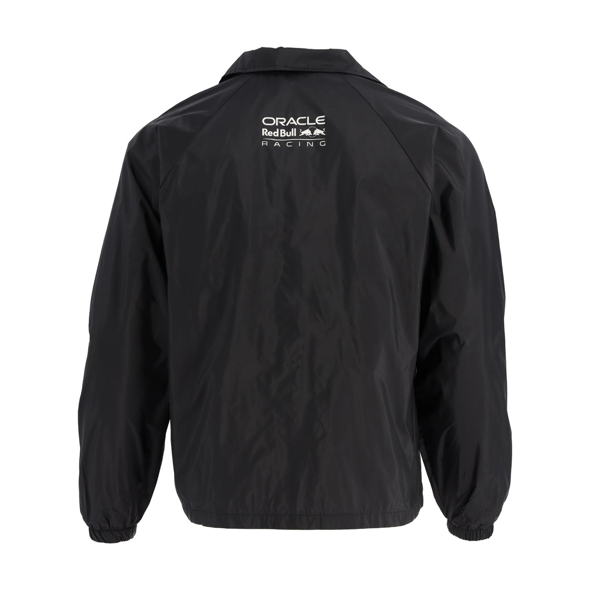Black jacket with Oracle Red Bull Racing logo on the back against a white background