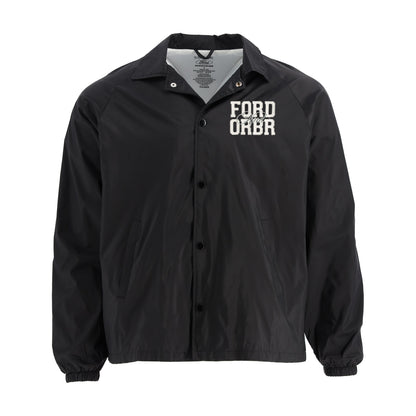 Black jacket with 'Ford Over ORBR' text on a white background