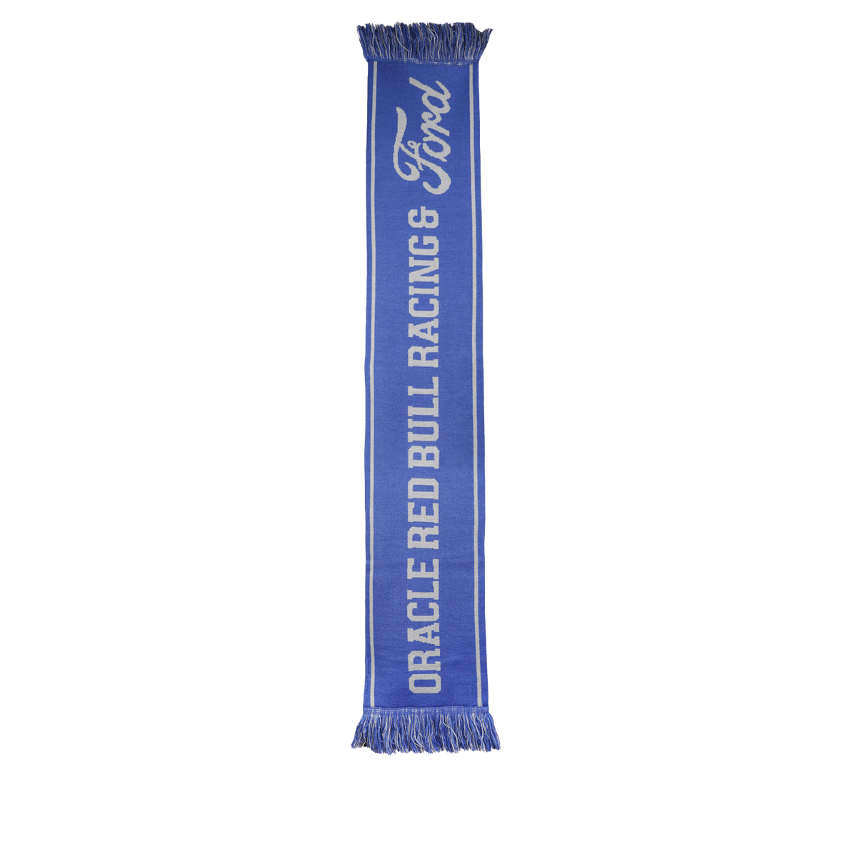Blue scarf with white Oracle Red Bull Racing & Ford text on a white background