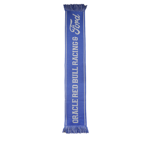 Blue scarf with white Oracle Red Bull Racing & Ford text on a white background