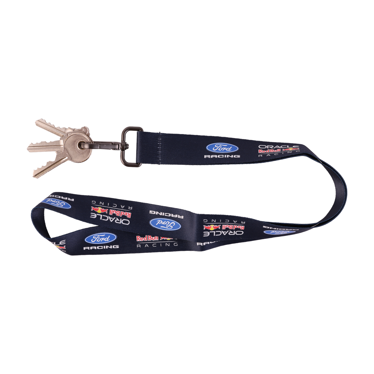 Keychain with a lanyard featuring Ford Racing and Oracle Red Bull Racing logos on a white background