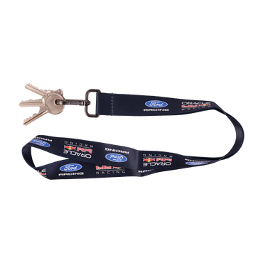 Keychain with a lanyard featuring Ford Racing and Oracle Red Bull Racing logos on a white background