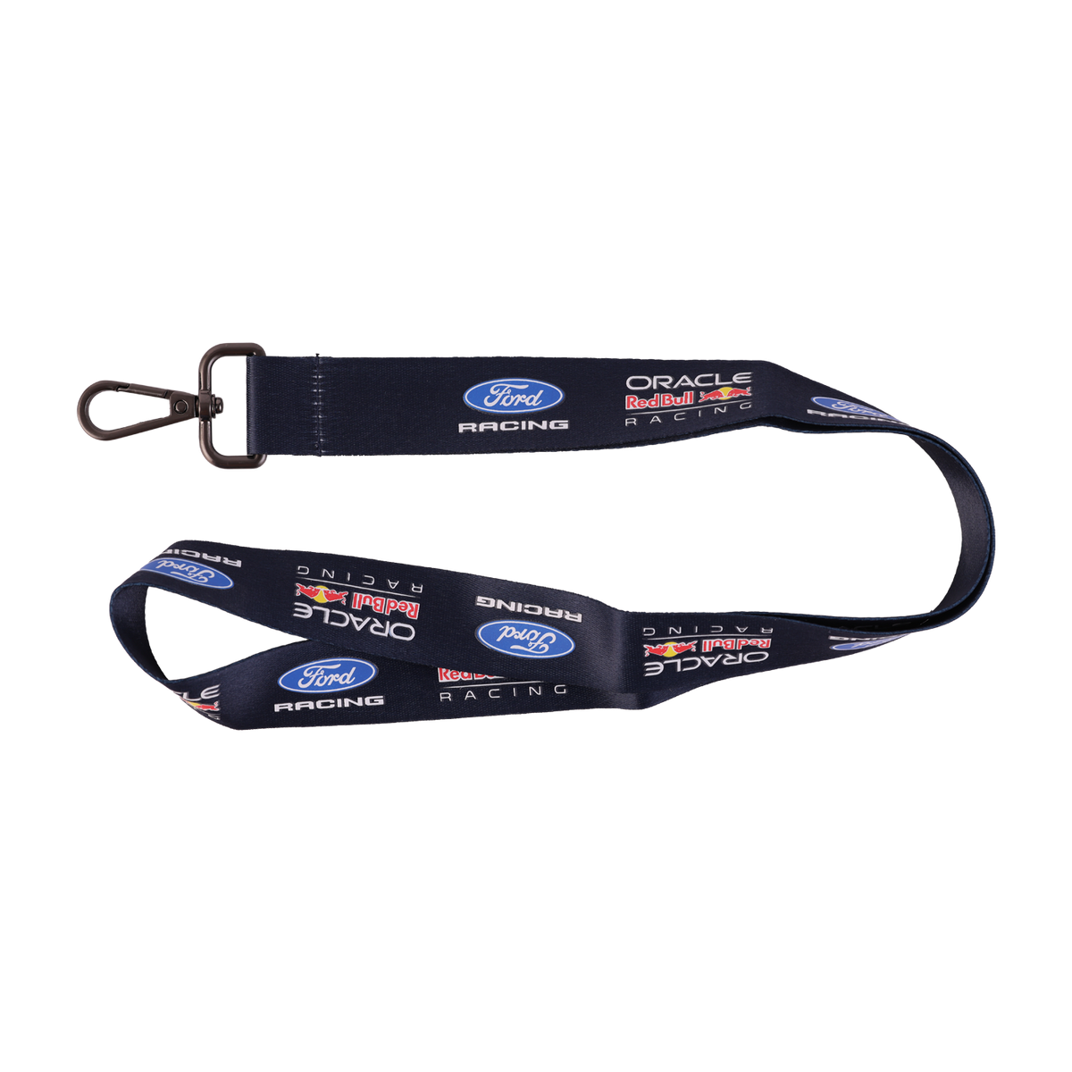 Black lanyard with Ford Racing, and Oracle Red Bull Racing logos on a white background