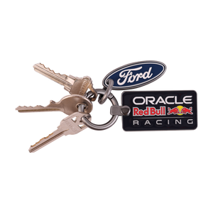 Keychain with Ford and Oracle Red Bull Racing logos on a white background