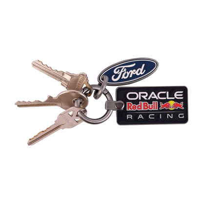 Keychain with Ford and Oracle Red Bull Racing logos on a white background