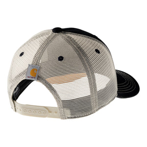 back of a white mesh snapback hat with a Carhartt logo