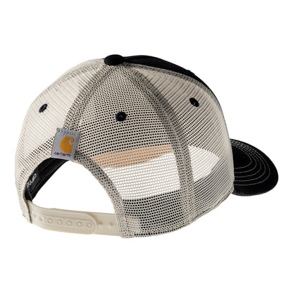 back of a white mesh snapback hat with a Carhartt logo