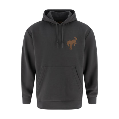Dark gray hoodie with a small Bronco logo on the chest against a white background