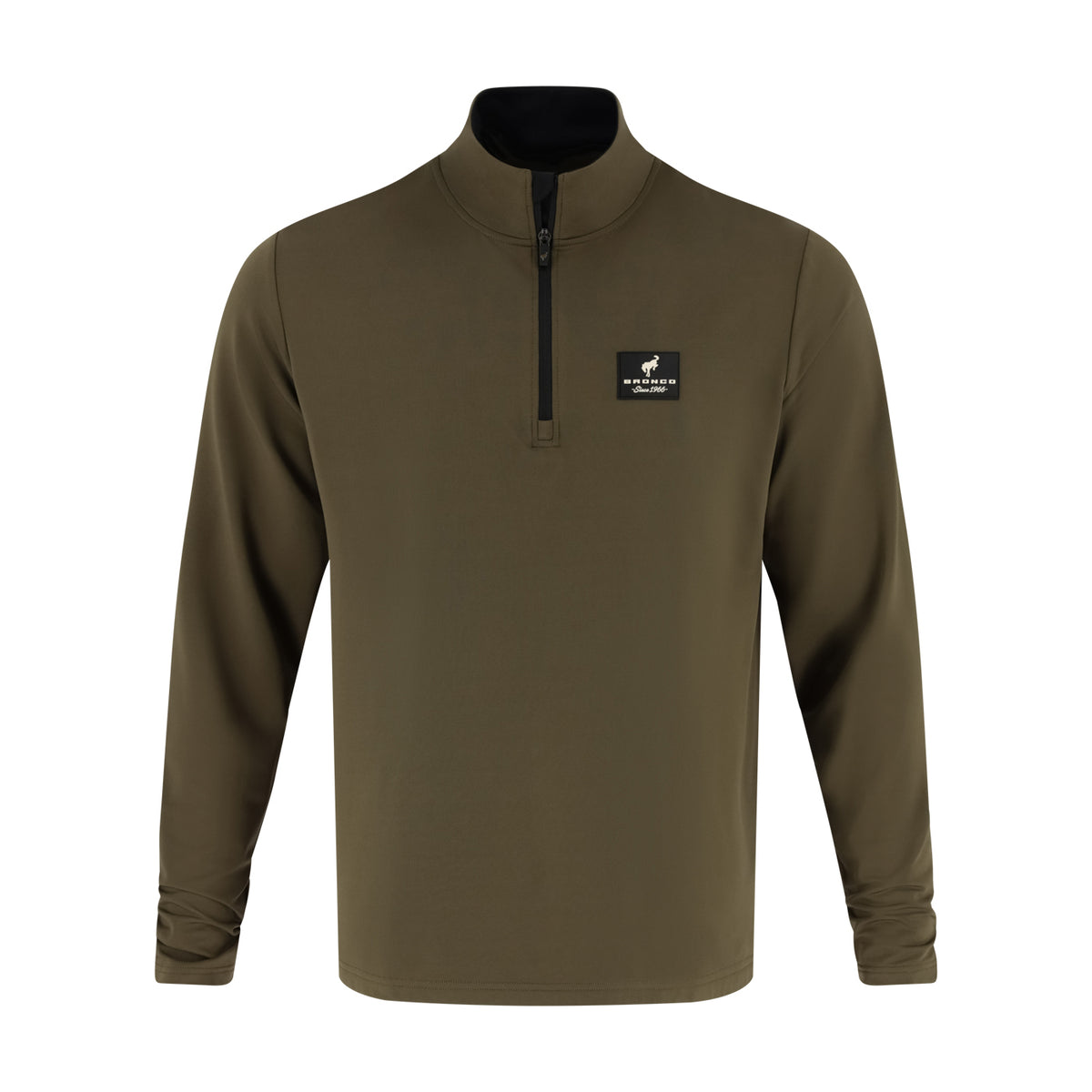dark green quarter zip with a Ford Bronco patch on a white background