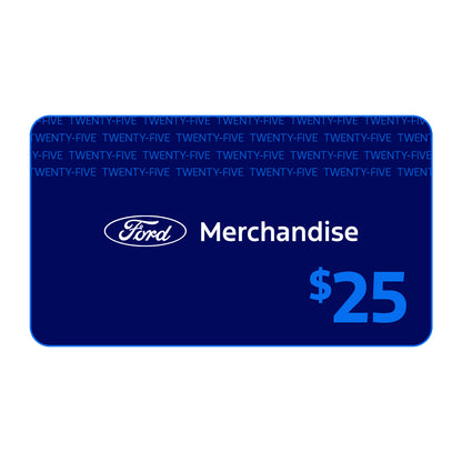 Ford Merchandise gift card with $25 value on a blue background