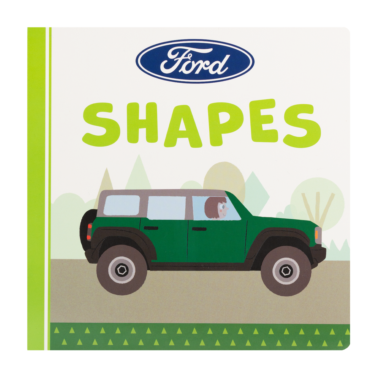 Cover of the 'Ford Shapes Book' featuring a green Ford SUV with a mountain-like shape in the background.