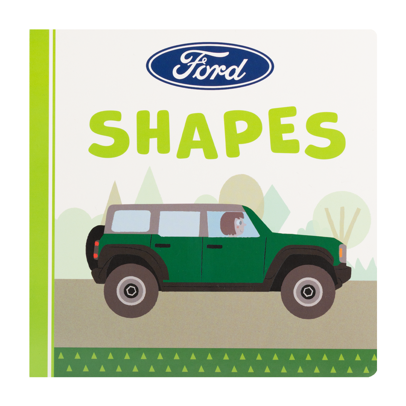 Cover of the 'Ford Shapes Book' featuring a green Ford SUV with a mountain-like shape in the background.