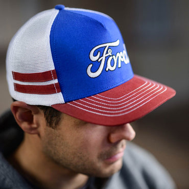 Ford Script Red White Blue Americana Snapback Trucker Hat