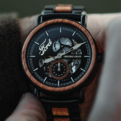 brown and black Original Grain watch with Ford Script